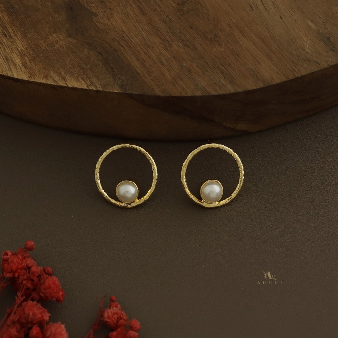 Pearly Kemia Textured Circle Choker / Short Neckpiece With Earring