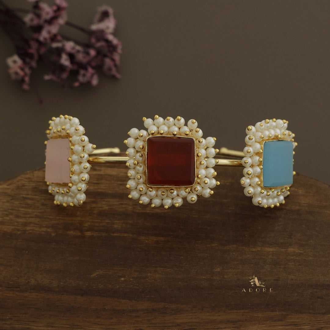 3 Stone Square Raw Crystal Bangles with Pearls (Colour Options)