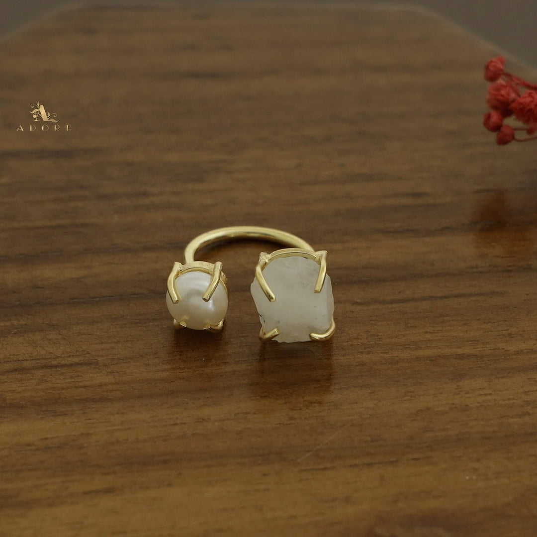 Eza Raw Stone Plus Pearl Ring (Colour Option)