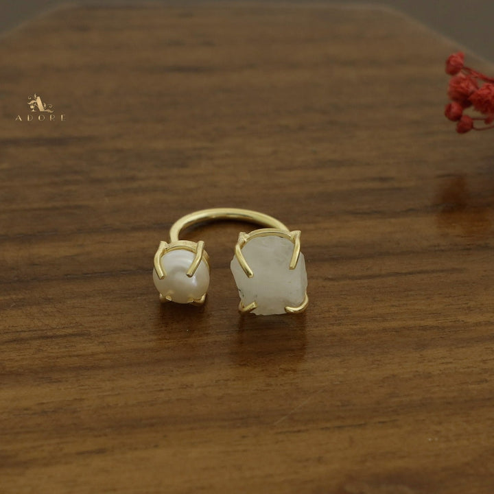 Eza Raw Stone Plus Pearl Ring (Colour Option)