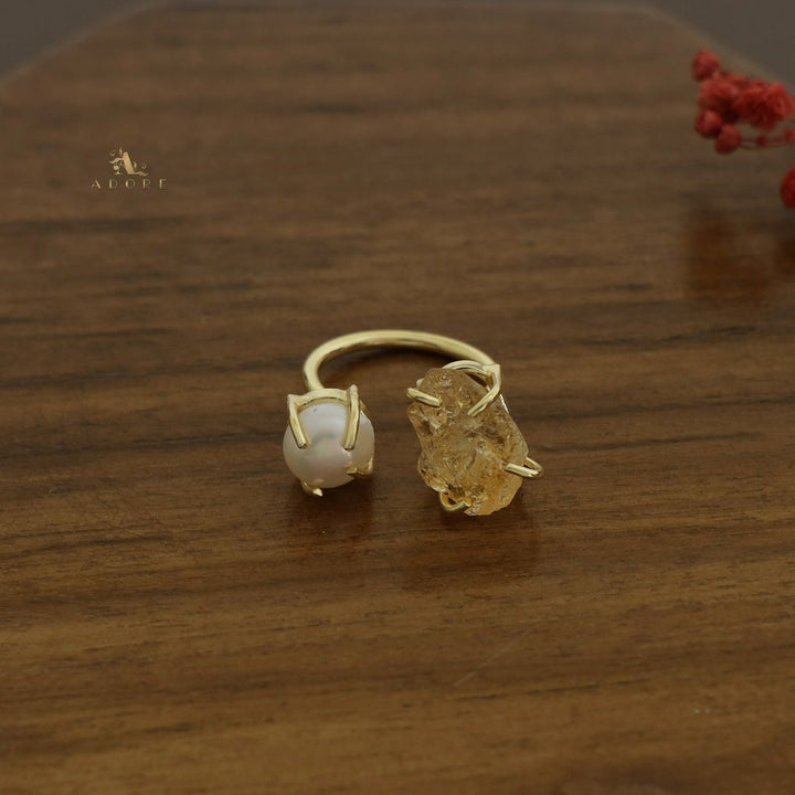 Eza Raw Stone Plus Pearl Ring (Colour Option)