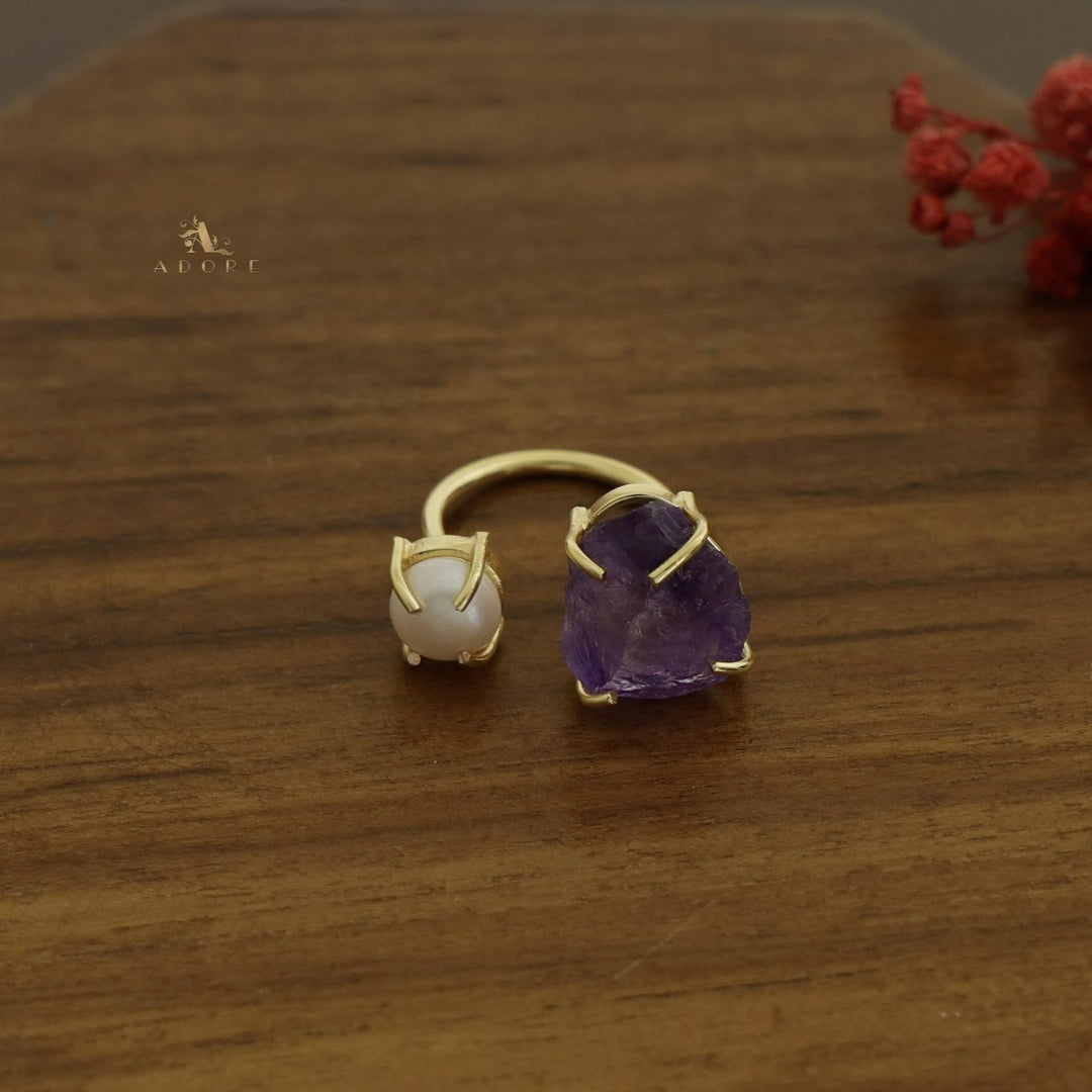 Eza Raw Stone Plus Pearl Ring (Colour Option)