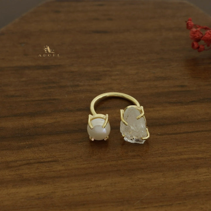 Eza Raw Stone Plus Pearl Ring (Colour Option)