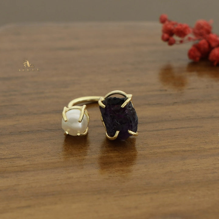 Eza Raw Stone Plus Pearl Ring (Colour Option)