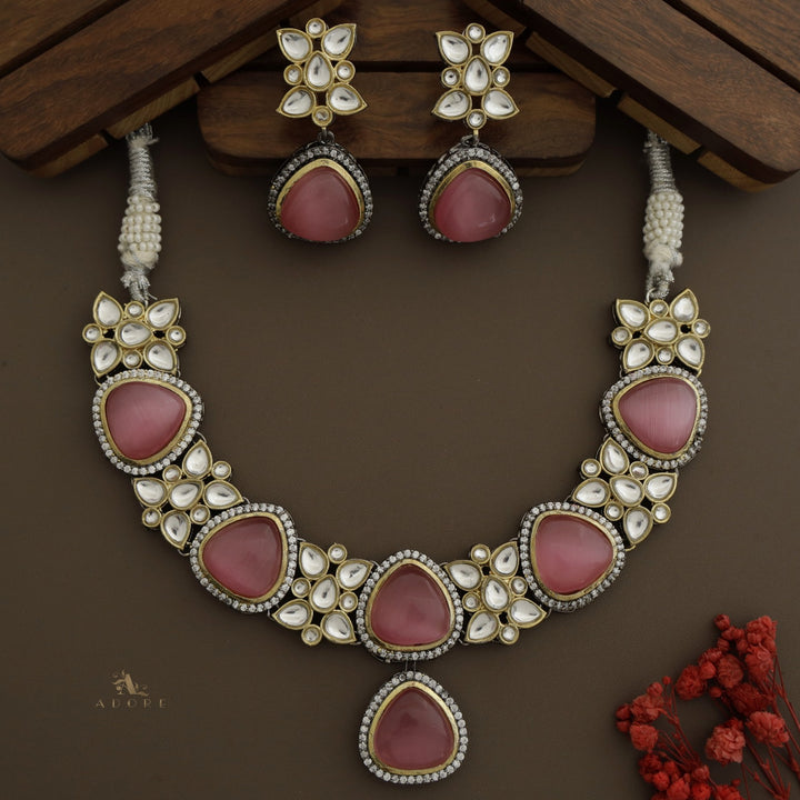 Thelima Dual Tone Kundan Neckpiece With Earring