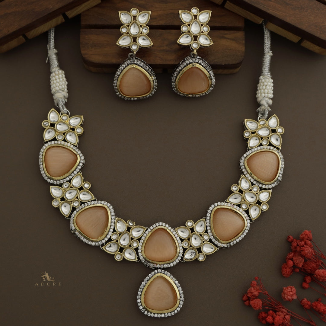 Thelima Dual Tone Kundan Neckpiece With Earring