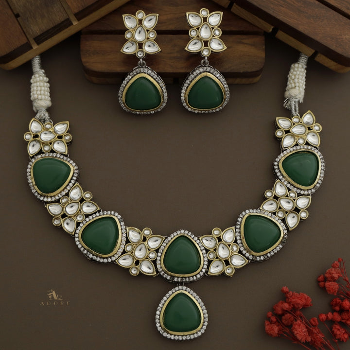 Thelima Dual Tone Kundan Neckpiece With Earring