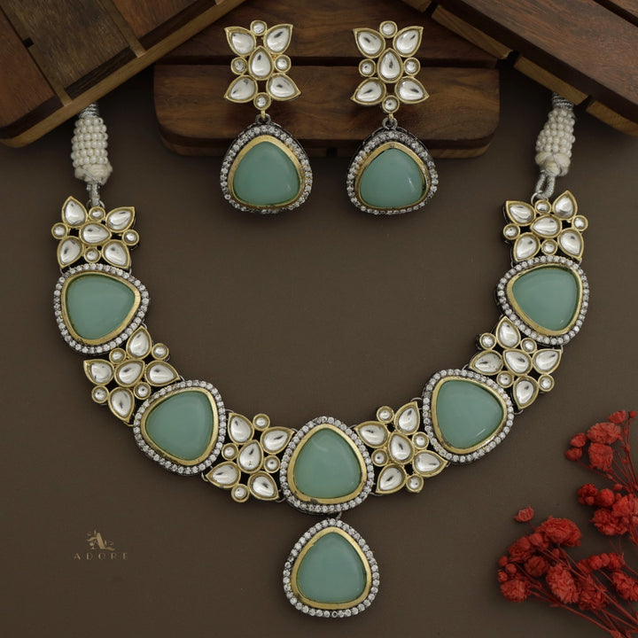Thelima Dual Tone Kundan Neckpiece With Earring