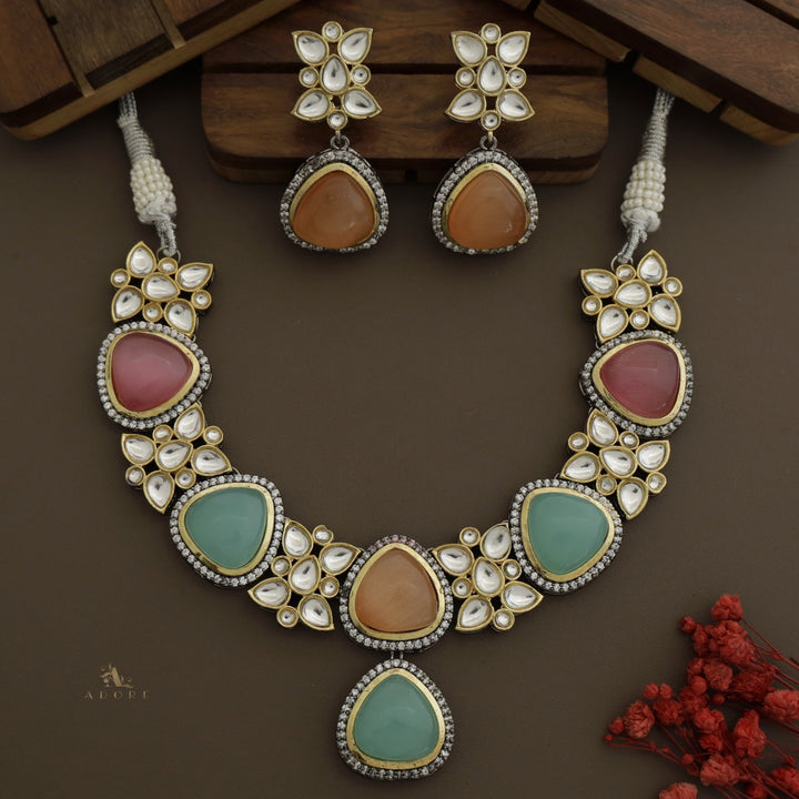Thelima Dual Tone Kundan Neckpiece With Earring