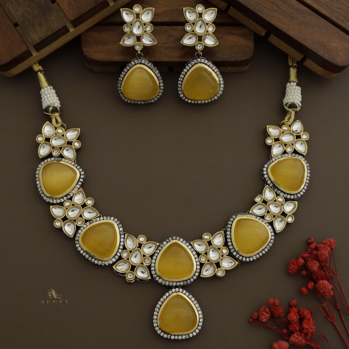 Thelima Dual Tone Kundan Neckpiece With Earring