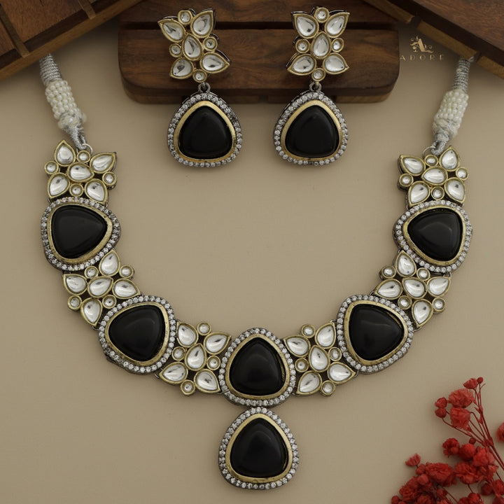 Thelima Dual Tone Kundan Neckpiece With Earring