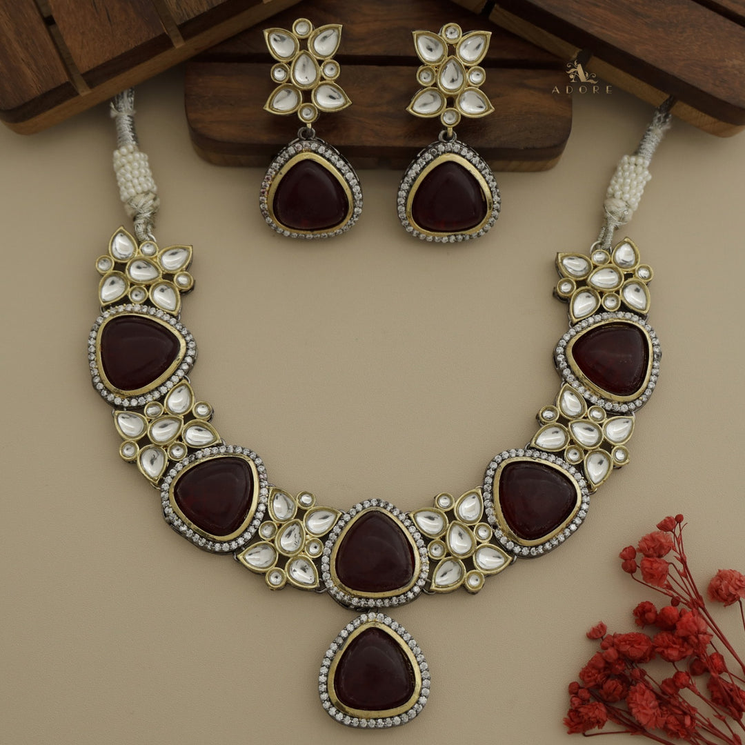 Thelima Dual Tone Kundan Neckpiece With Earring