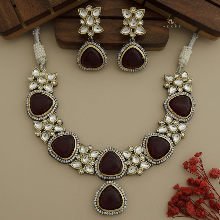 Thelima Dual Tone Kundan Neckpiece With Earring