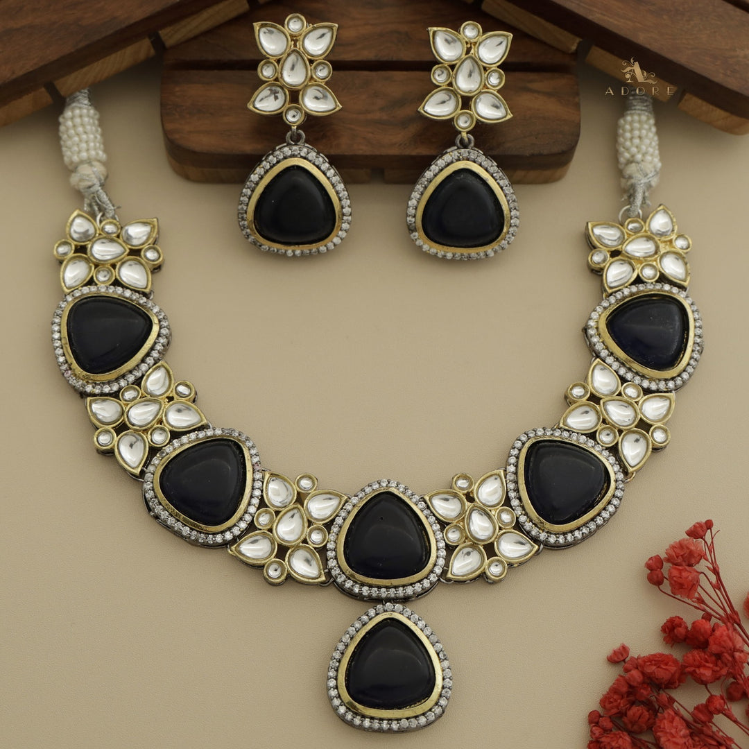 Thelima Dual Tone Kundan Neckpiece With Earring