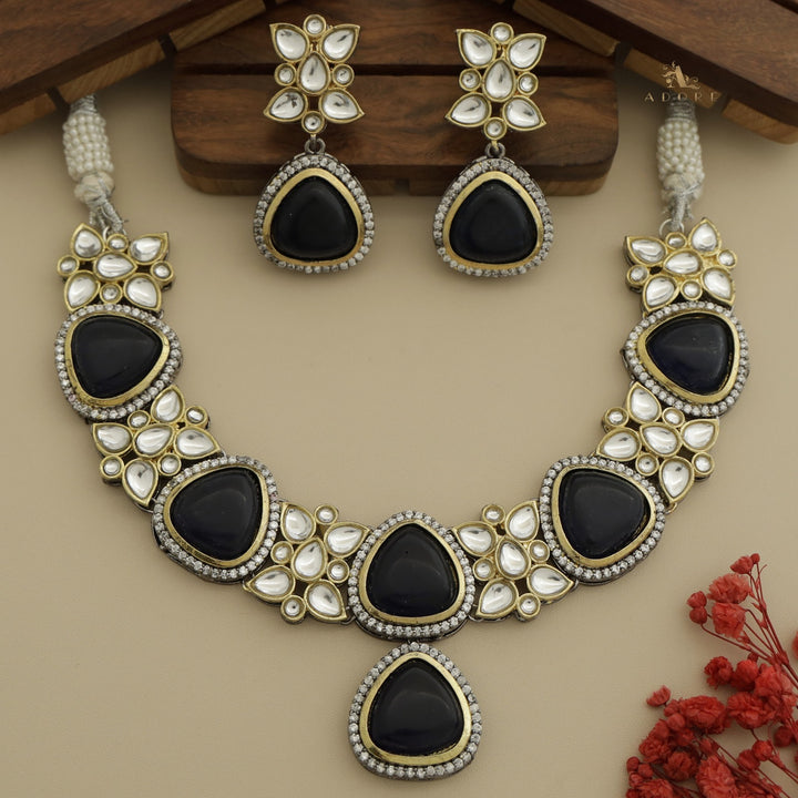 Thelima Dual Tone Kundan Neckpiece With Earring