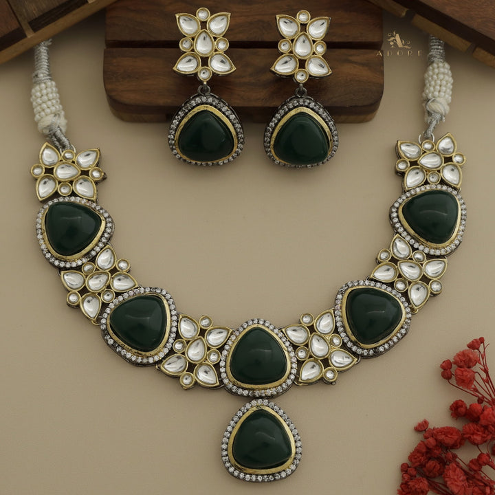 Thelima Dual Tone Kundan Neckpiece With Earring