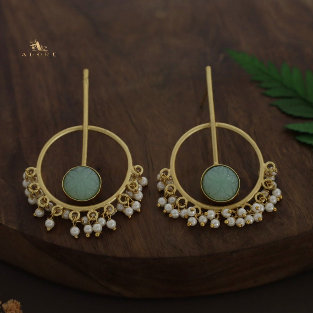 Matte Carved Round Pendulum Pearl Earring