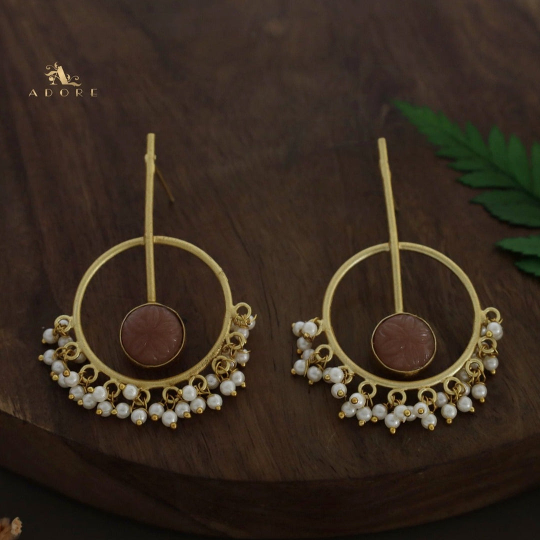 Matte Carved Round Pendulum Pearl Earring