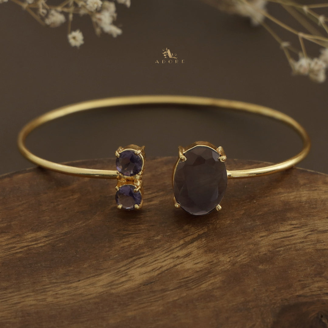 Glossy Ilana Oval + Dual Round Stone Bangle