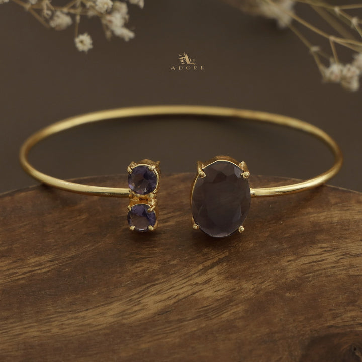 Glossy Ilana Oval + Dual Round Stone Bangle