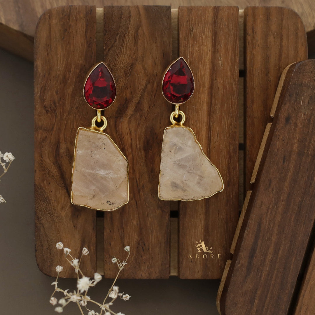 Saura Raw Stone + Glossy Neckpiece With Earring (Rose Quartz)