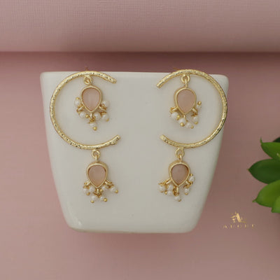 Ramona Textured Semi Circle Dual Drop Pearl Earring