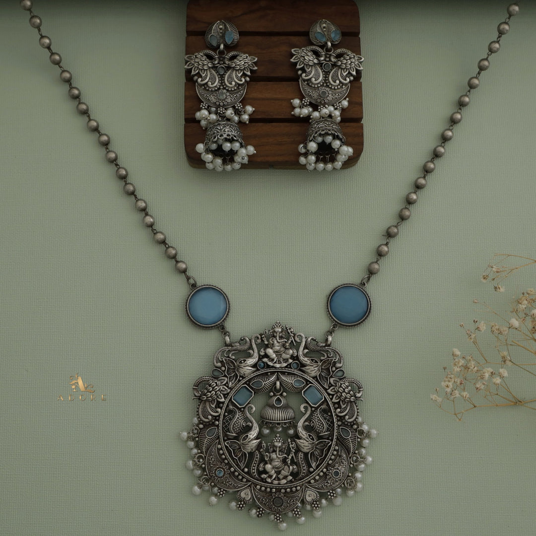 Navika Ganesha Antique Neckpiece With Earring