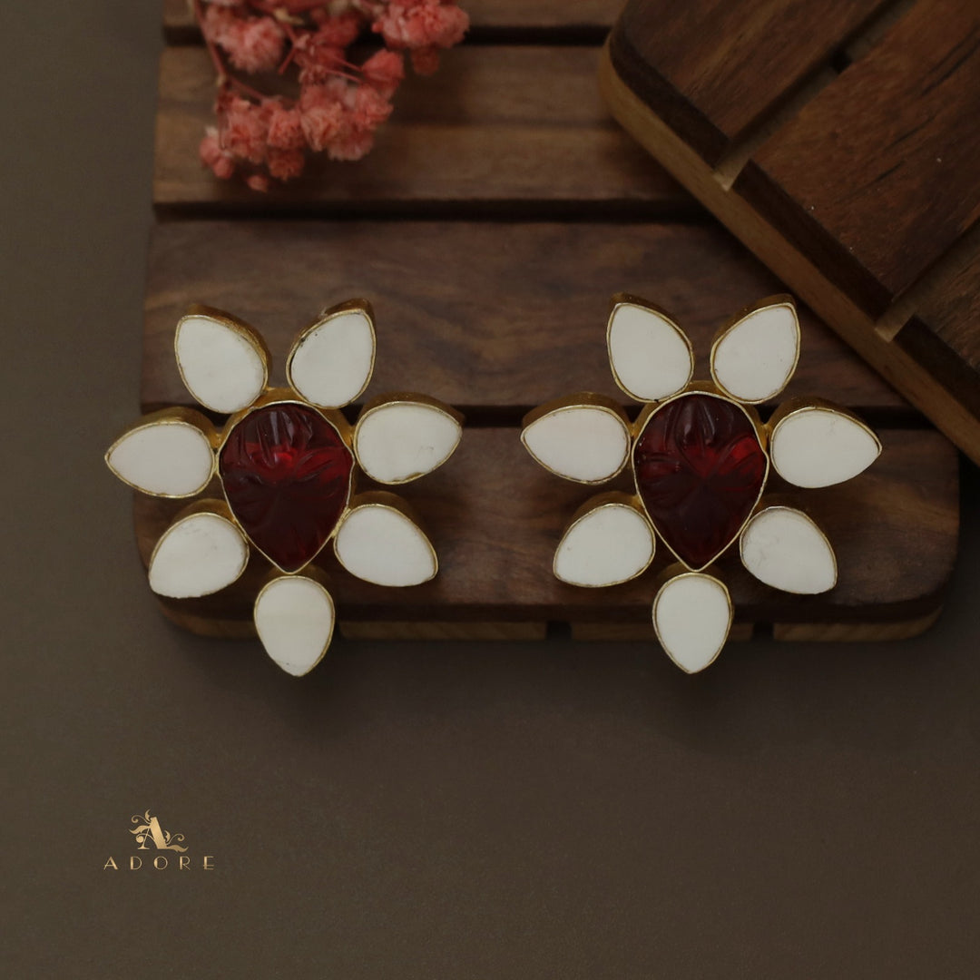 Carved Drop MOP Flower Earring