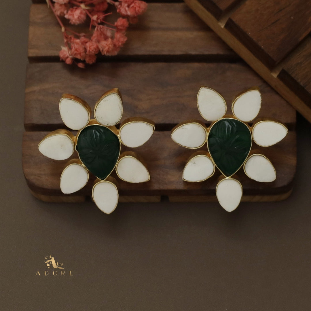 Carved Drop MOP Flower Earring