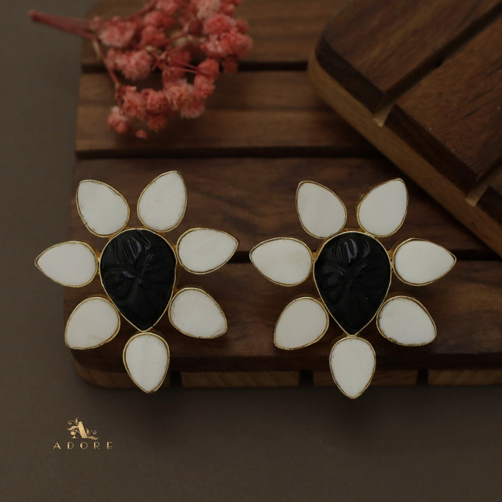 Carved Drop MOP Flower Earring