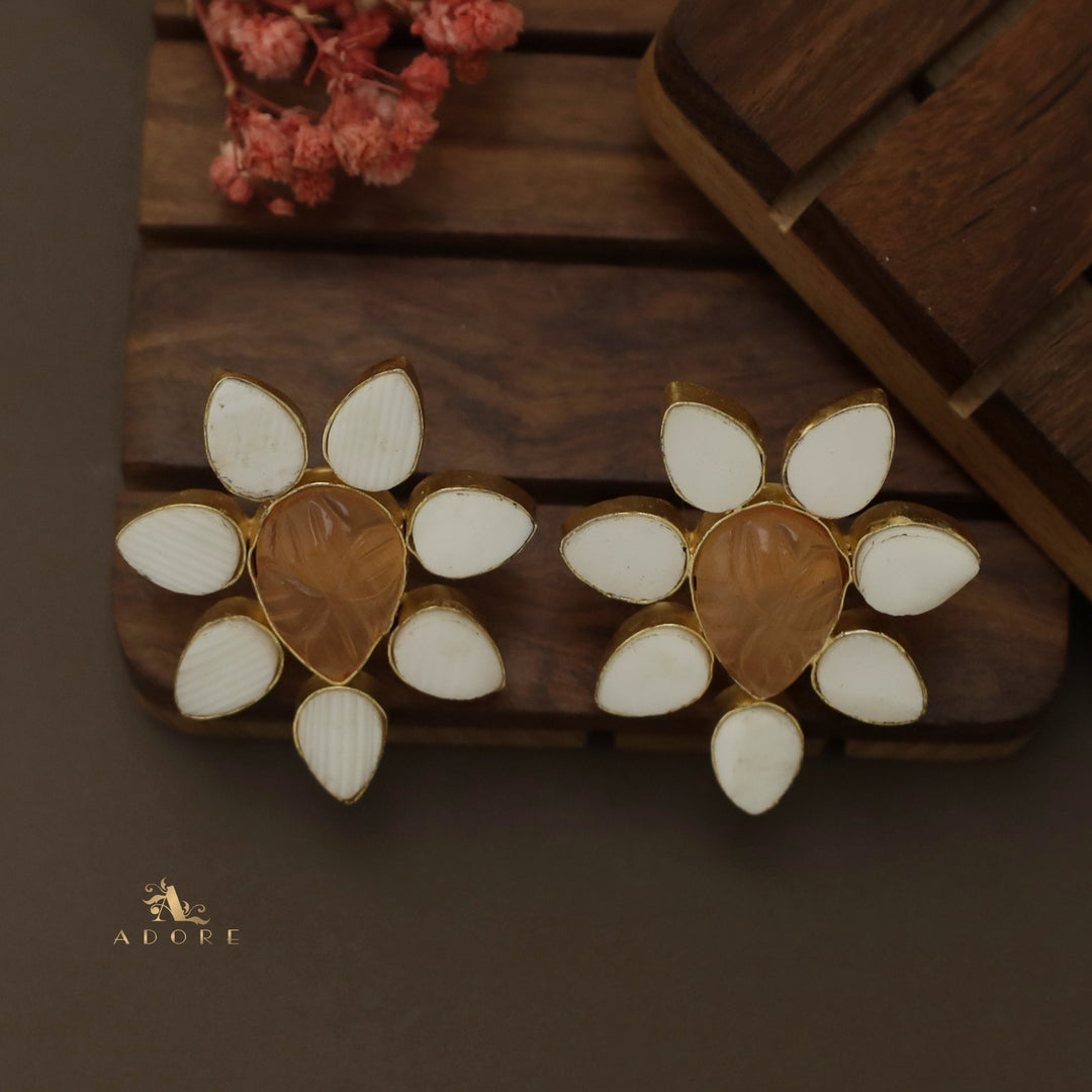 Carved Drop MOP Flower Earring