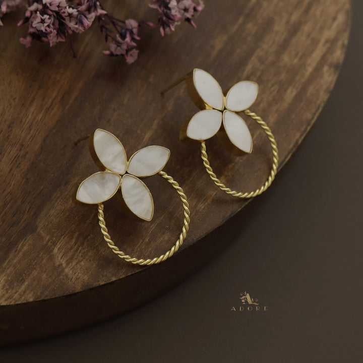 Tetra MOP Leafy Twisted Circle Earring