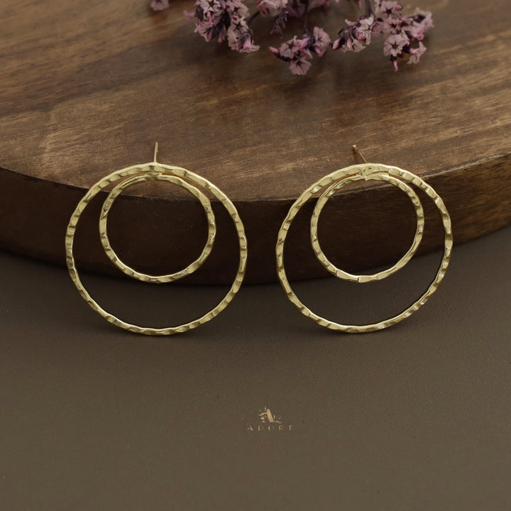 Golden Hammered Dual Circle Earring