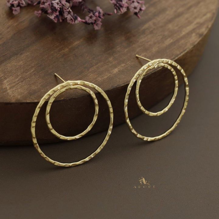 Golden Hammered Dual Circle Earring