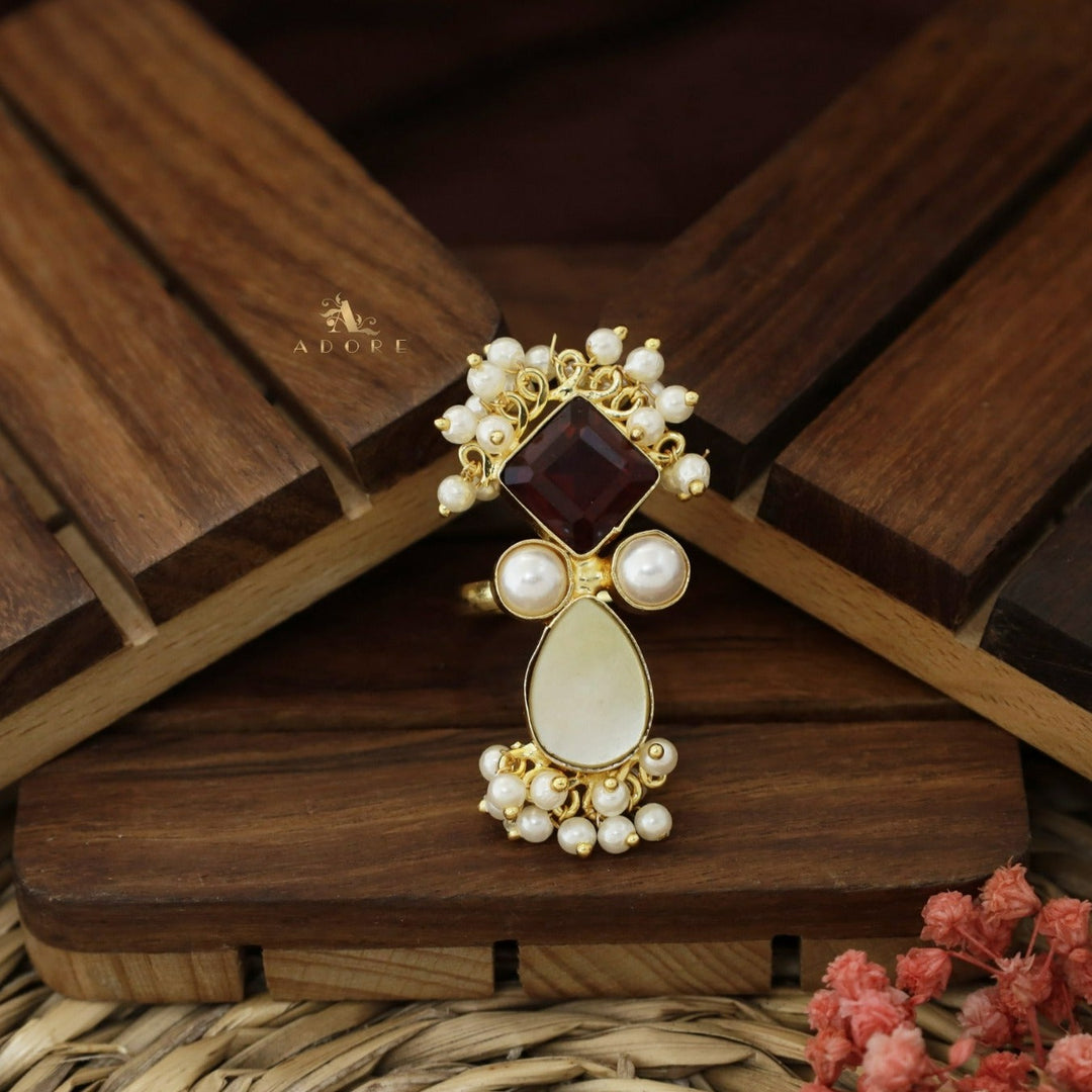 Ivy Drop And Diamond Cluster Pearl Ring