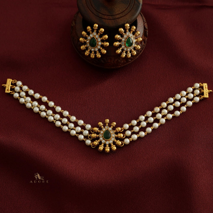 Charuvarsh 3 Layer Pearl Choker With Earring