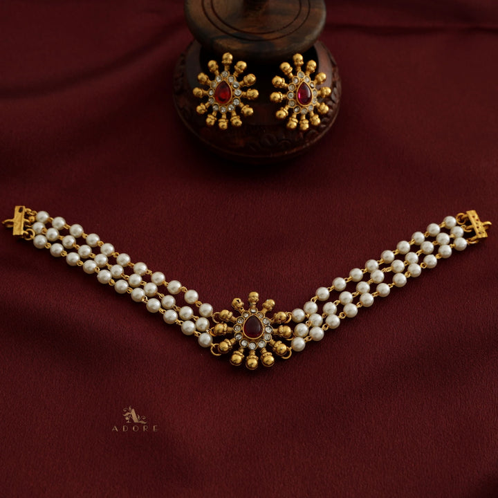 Charuvarsh 3 Layer Pearl Choker With Earring