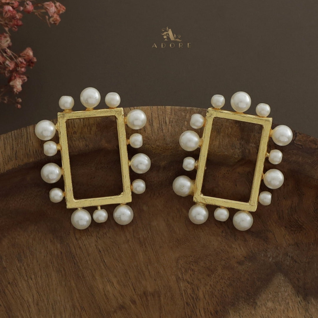 Golden Rectangle Window Pearl Earring