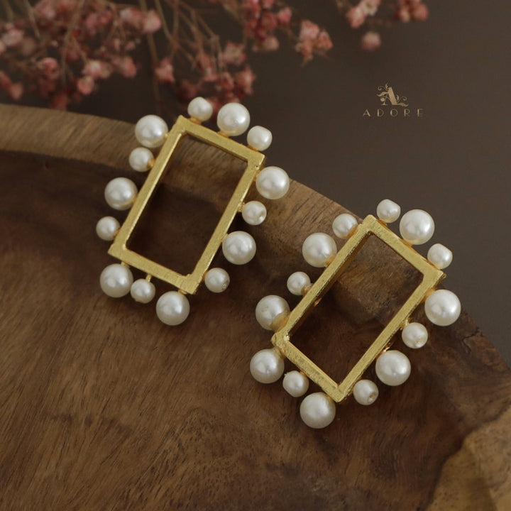 Golden Rectangle Window Pearl Earring