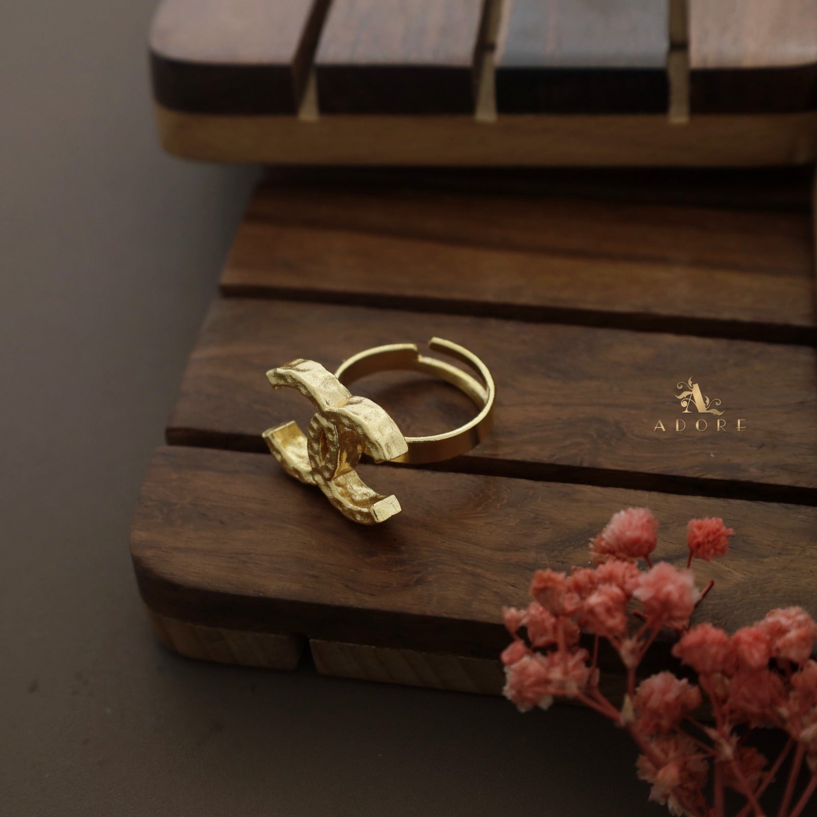 Golden Hammered Dual C Ring Adore By Priyanka
