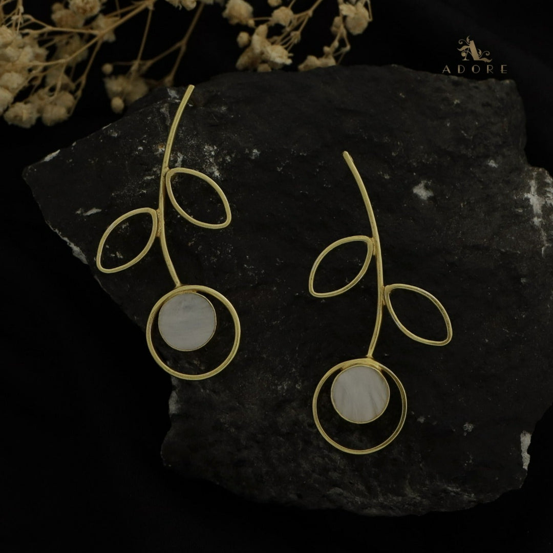 Saksha Golden Twin Leaf MOP Circle Earring