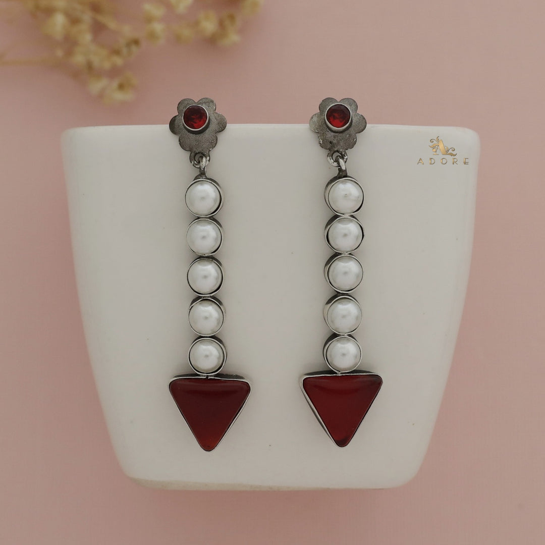 Silver Glossy Flower Arrow Earring