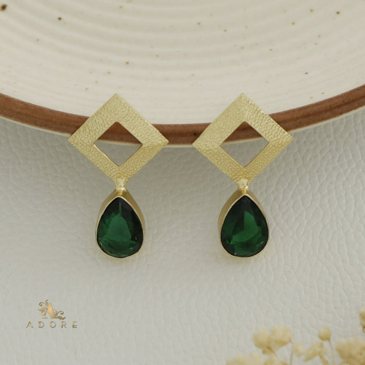 Golden Textured Diamond And Glossy Drop Earring