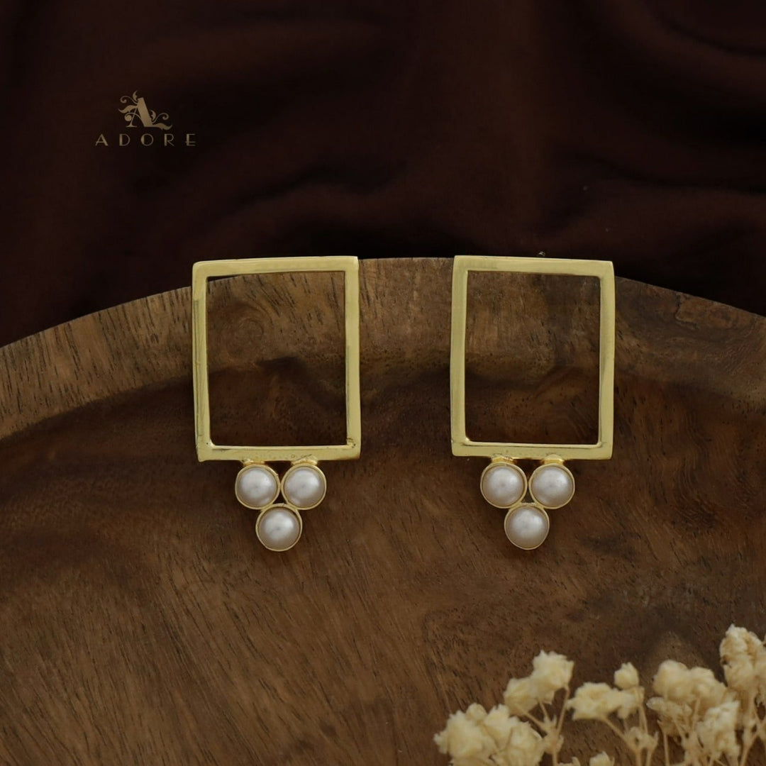 Golden Rectangle Tri Pearl Earring