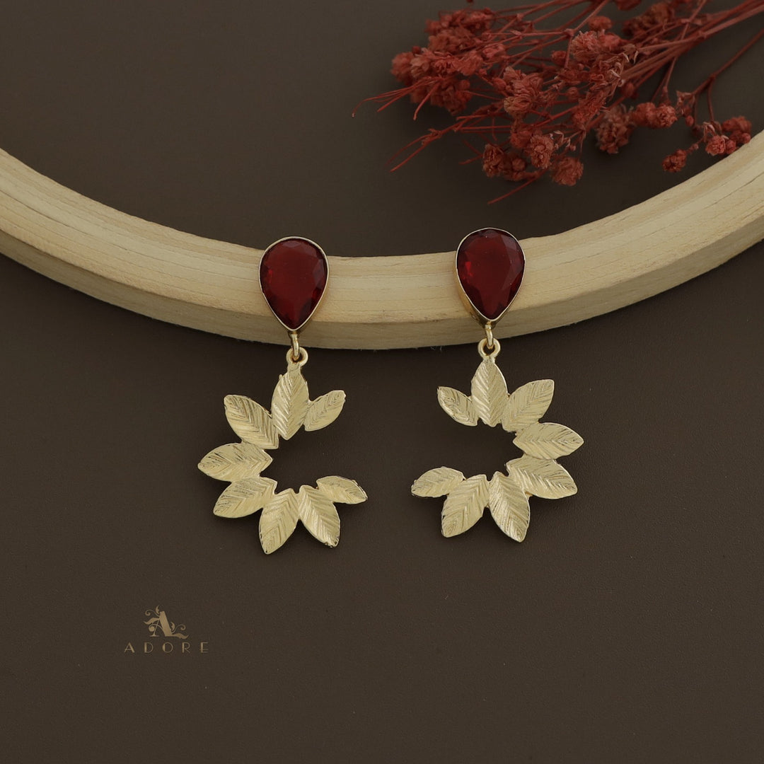 Golden Floral Leafy Glossy Drop Earring