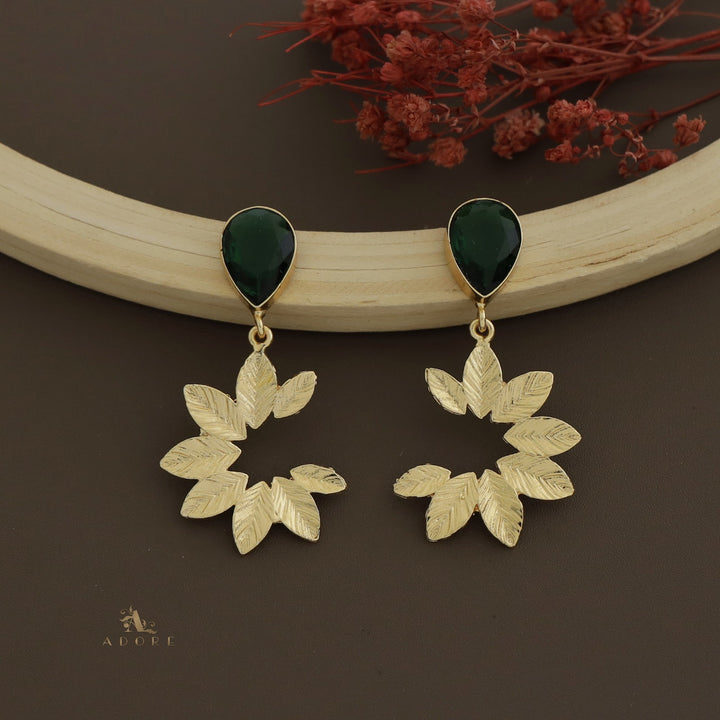 Golden Floral Leafy Glossy Drop Earring