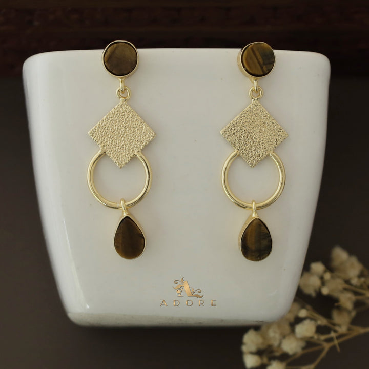 Raw Stone Textured Diamond And Circle Drop Earring