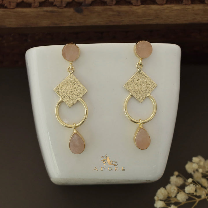 Raw Stone Textured Diamond And Circle Drop Earring