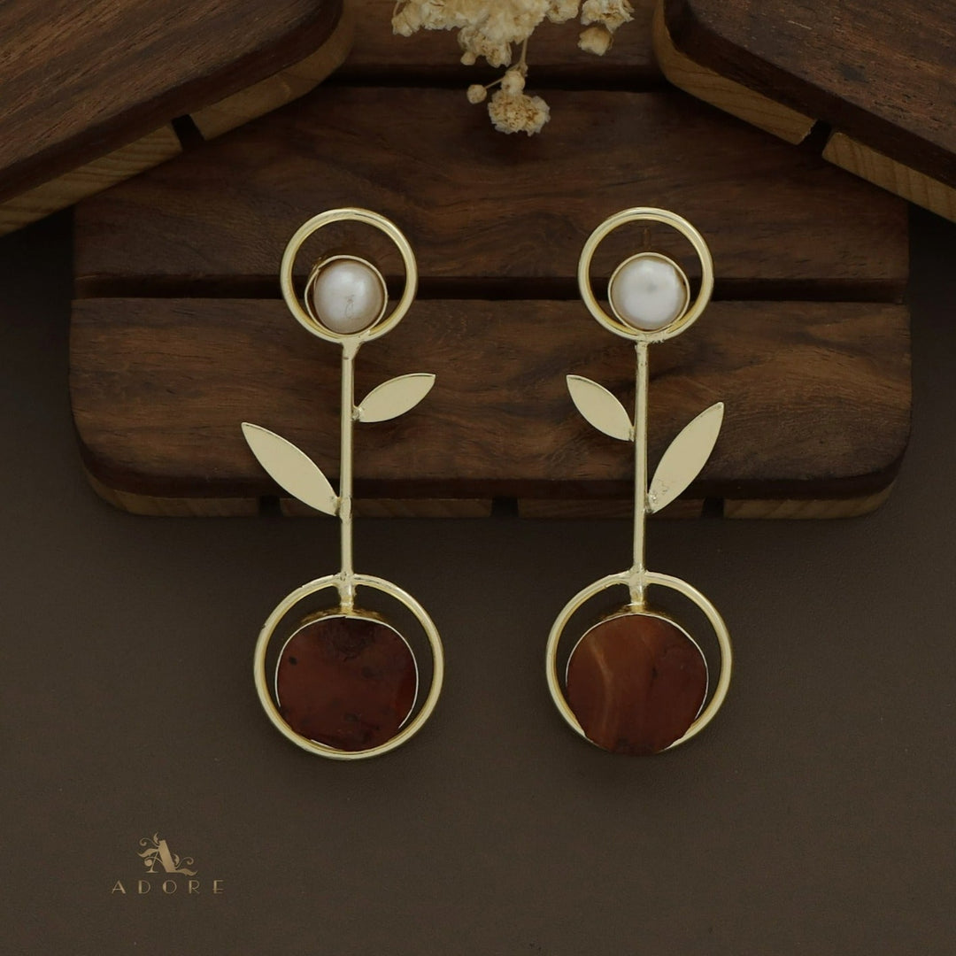 Baroque Leafy Raw Stone Pendulum Earring
