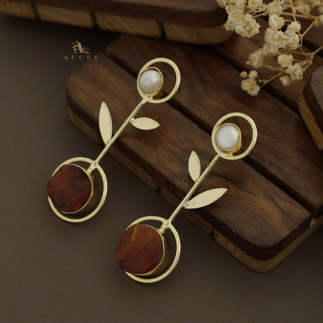 Baroque Leafy Raw Stone Pendulum Earring